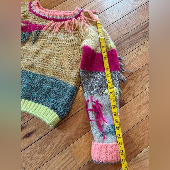 Anthropologie Fringed Colorblock Sweater Women’s Size Small Crew Neck Pullover - Picture 10 of 13